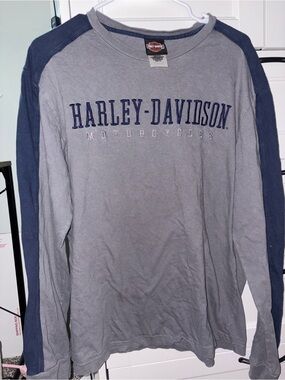 Harley-Davidson Men's Long Sleeve Two-Tone Gray & Navy Shirt XL